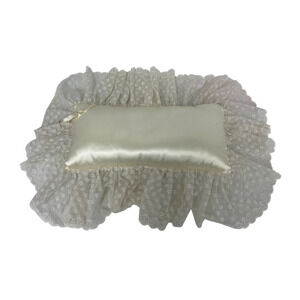 Vintage Cream Satin Lace Flower Rectangular Wedding Ring Bearer Pillow Polyester